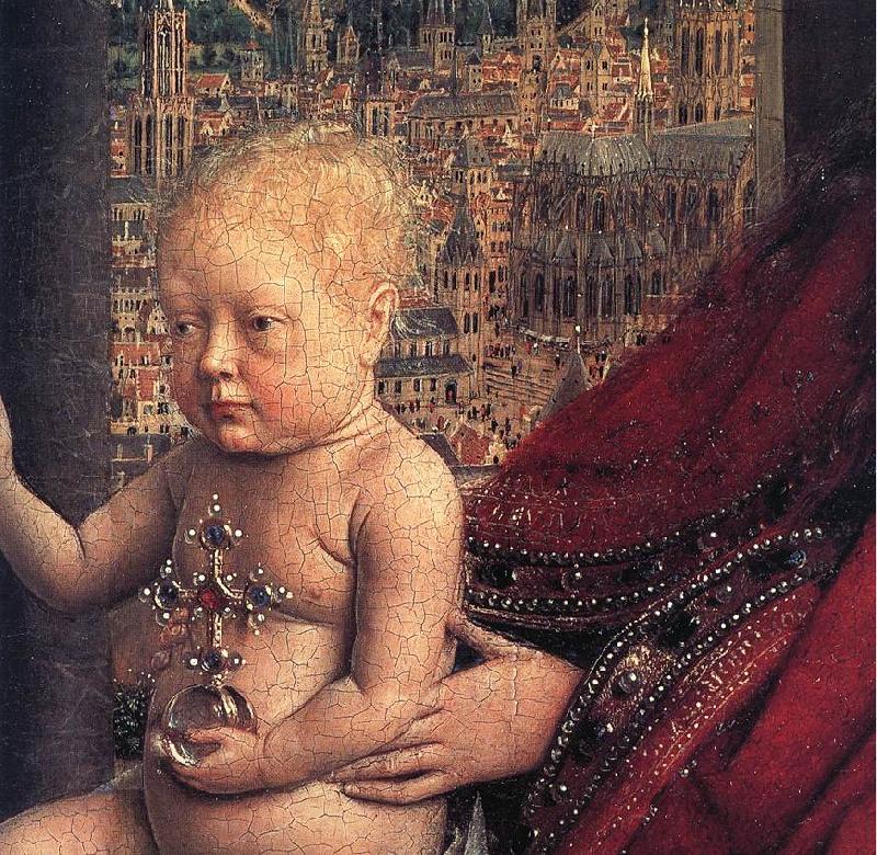 EYCK, Jan van The Virgin of Chancellor Rolin (detail) ds oil painting picture